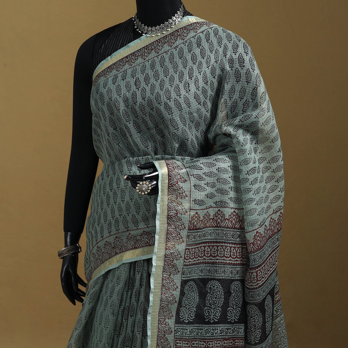 Bagh Hand Block Print Natural Dyed Kota Doria Cotton Saree 39