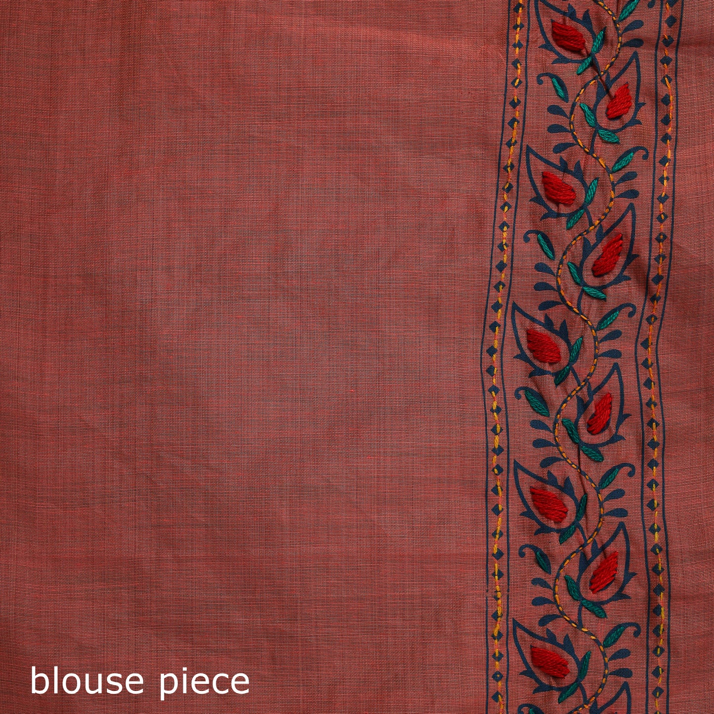 Peach - Bengal Kantha Hand Embroidery Silk Cotton Chapa Work Saree 42