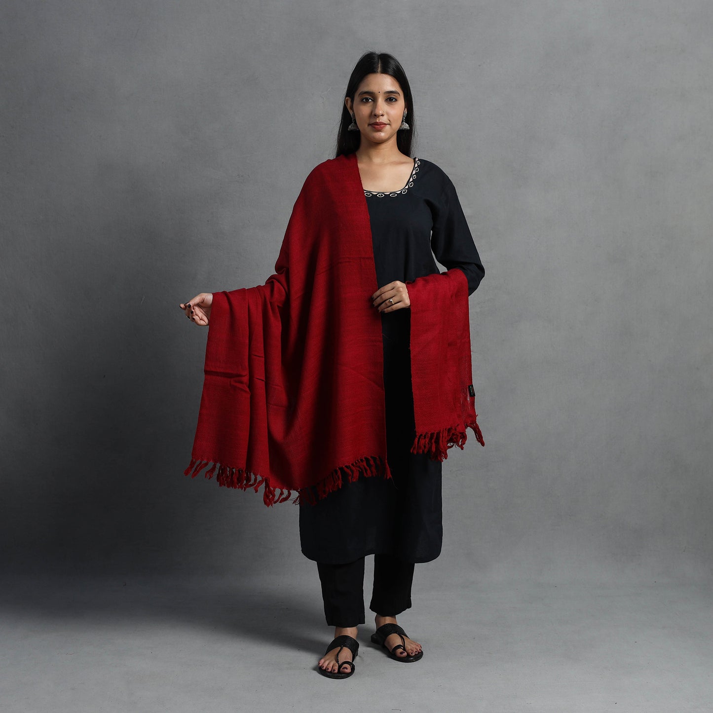 Red - Kumaun Handwoven Pure Merino Wool Shawl for Women 25