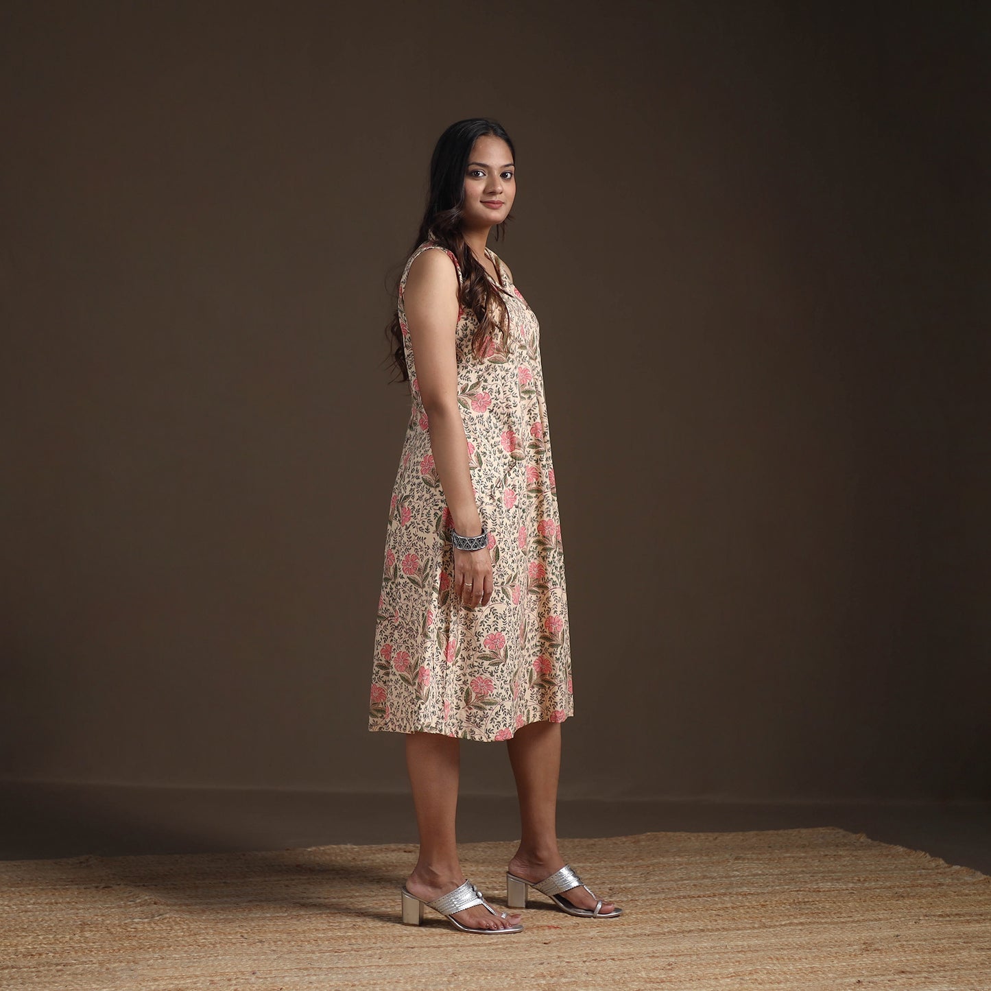 Sanganeri Floral Hand Block Print Cotton Flared Dress for Women 17