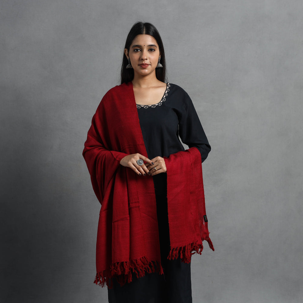 Red - Kumaun Handwoven Pure Merino Wool Shawl for Women 25