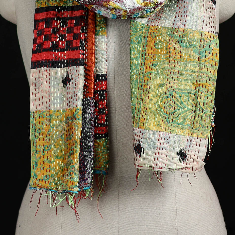 Bengal Kantha Handwork Patchwork Reversible Silk Stole 102