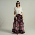 Purple Hand Batik Printed Running Stitch Cotton Long Skirt