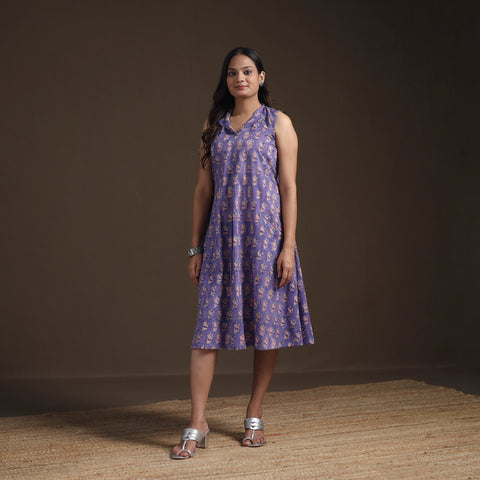 Sanganeri Floral Hand Block Print Cotton Flared Dress for Women 18