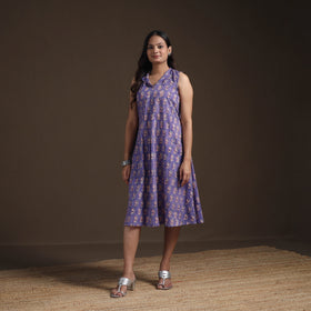 Sanganeri Floral Hand Block Print Cotton Flared Dress for Women 18