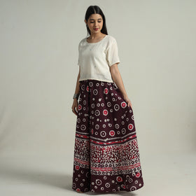Purple Hand Batik Printed Running Stitch Cotton Long Skirt
