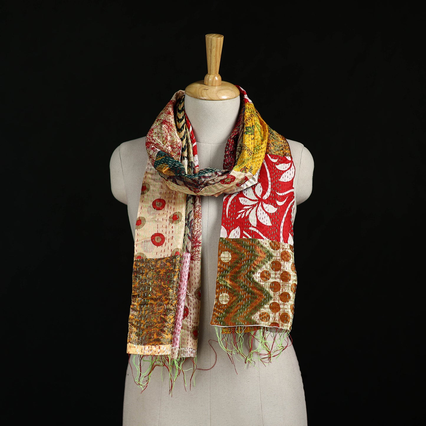 Bengal Kantha Handwork Patchwork Reversible Silk Stole 104