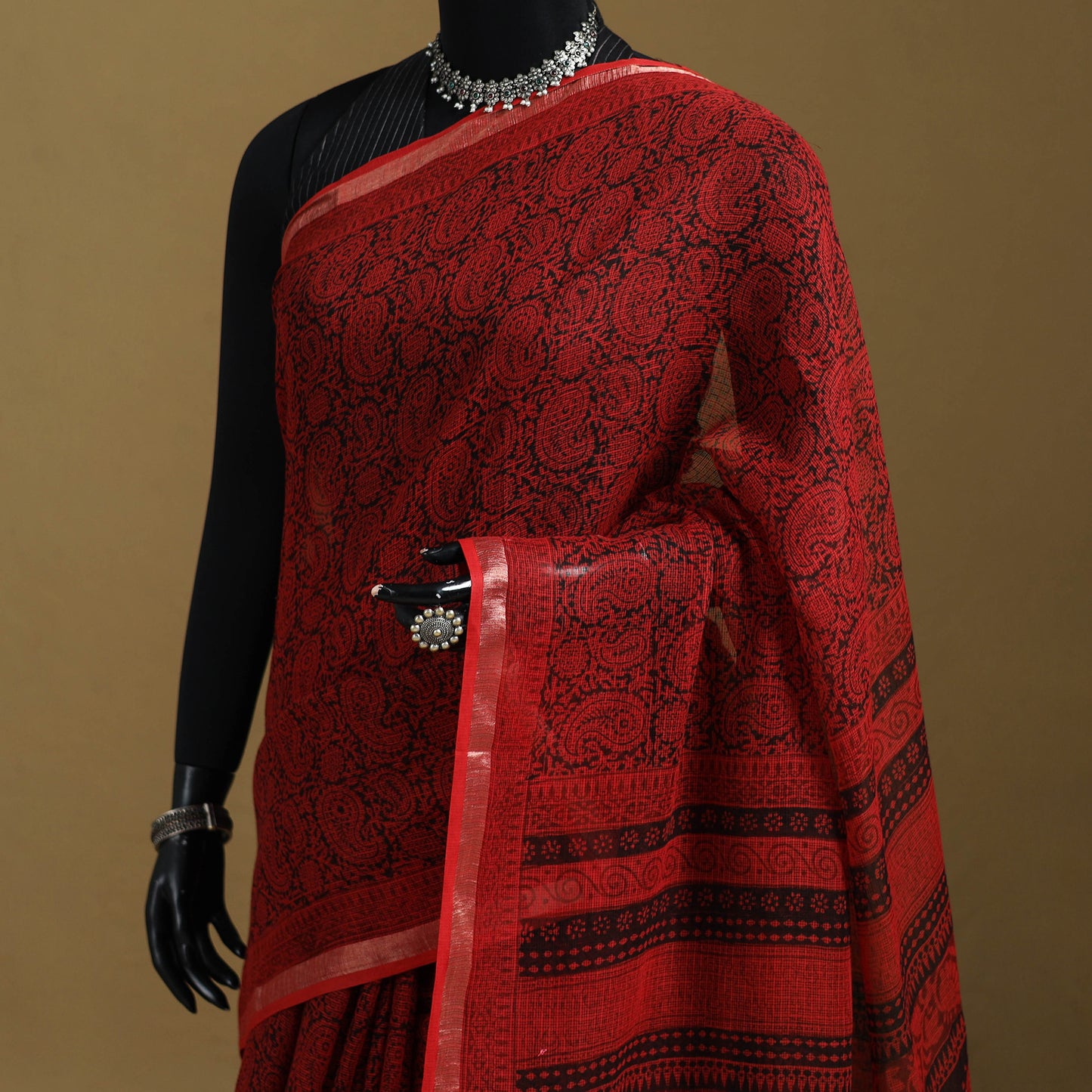Bagh Hand Block Print Natural Dyed Kota Doria Cotton Saree 40