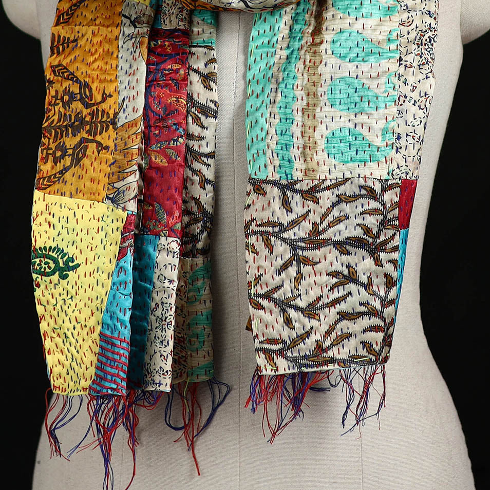 Bengal Kantha Handwork Patchwork Reversible Silk Stole 105