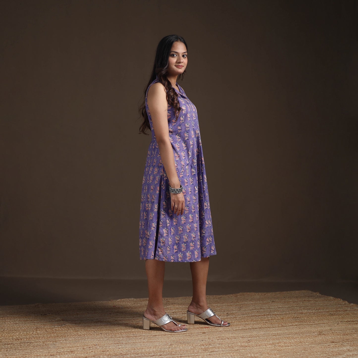 Sanganeri Floral Hand Block Print Cotton Flared Dress for Women 18