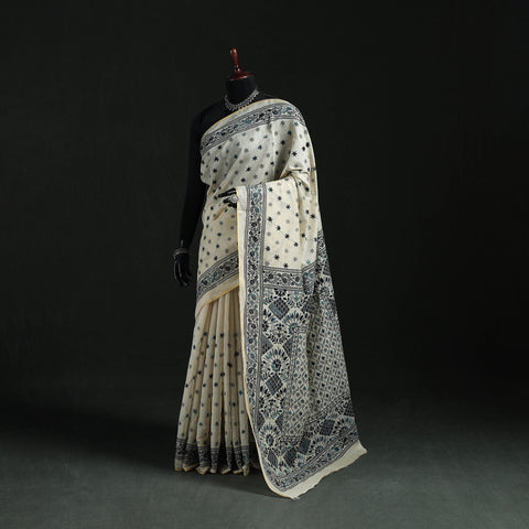 Bengal Kantha Hand Embroidery Silk Cotton Chapa Work Saree 44