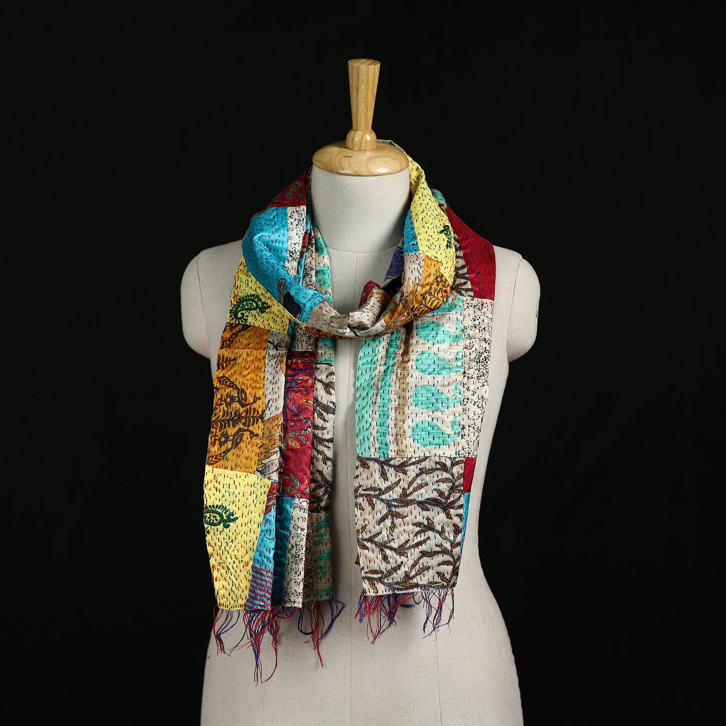 Bengal Kantha Handwork Patchwork Reversible Silk Stole 105