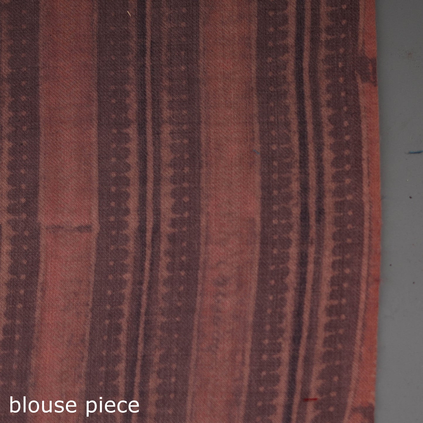 Brown - Merino Wool Block Print Ajrakh Saree with Tassels 03