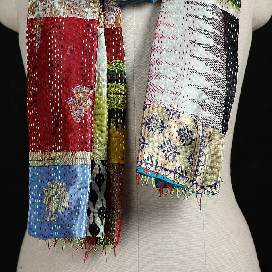 Bengal Kantha Handwork Patchwork Reversible Silk Stole 107