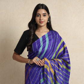 Purple Leheriya Tie-Dye Tussar Silk Handloom Saree Online