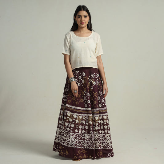 Batik Printed Running Stitch Cotton Long Skirt 124