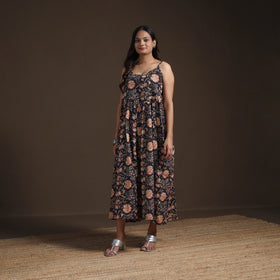 Sanganeri Floral Hand Block Print Cotton Flared Long Dress for Women 12