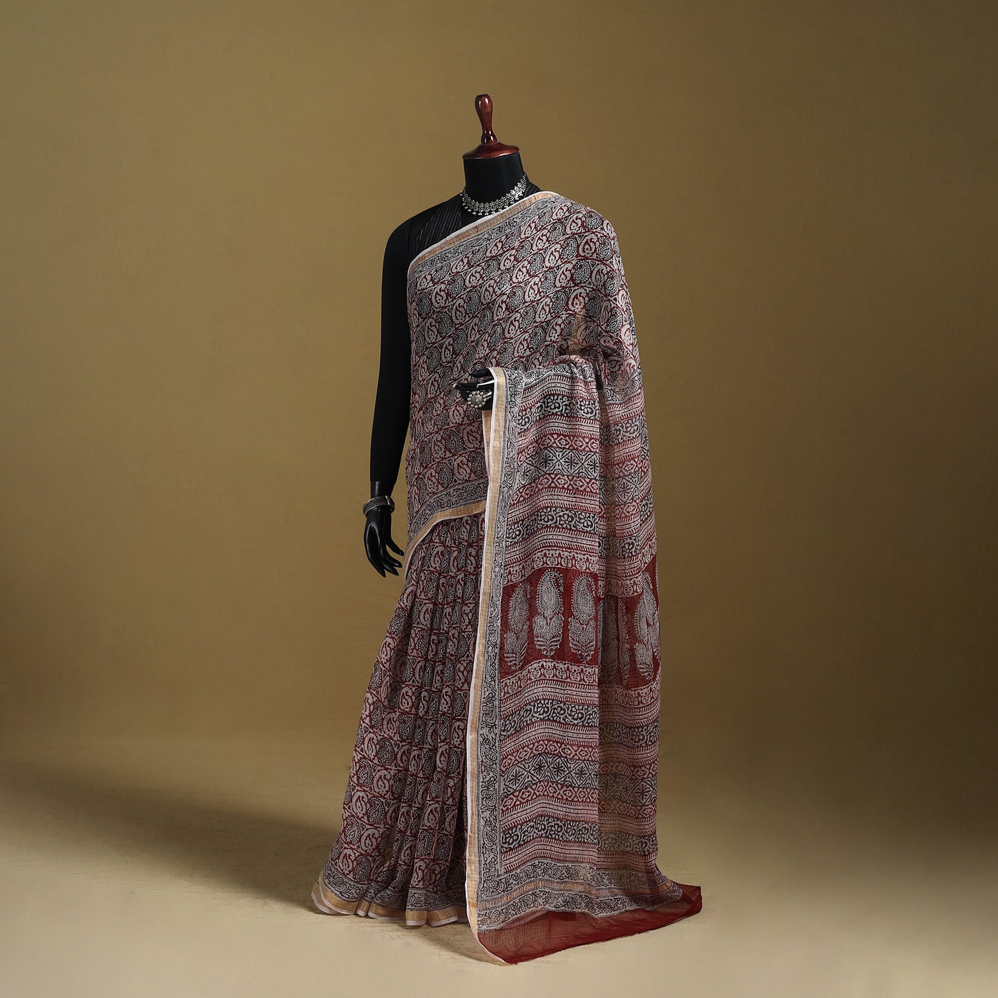Bagh Hand Block Print Natural Dyed Kota Doria Cotton Saree 41
