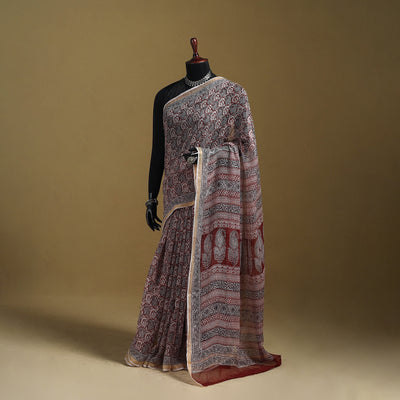 Bagh Hand Block Print Natural Dyed Kota Doria Cotton Saree 41