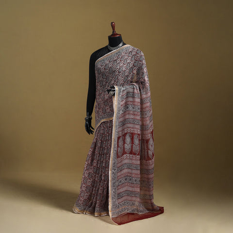 Bagh Hand Block Print Natural Dyed Kota Doria Cotton Saree 41