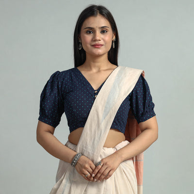 Blue - Jacquard Weave Cotton Stitched Blouse 13