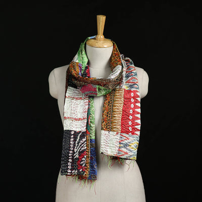 Bengal Kantha Handwork Patchwork Reversible Silk Stole 109