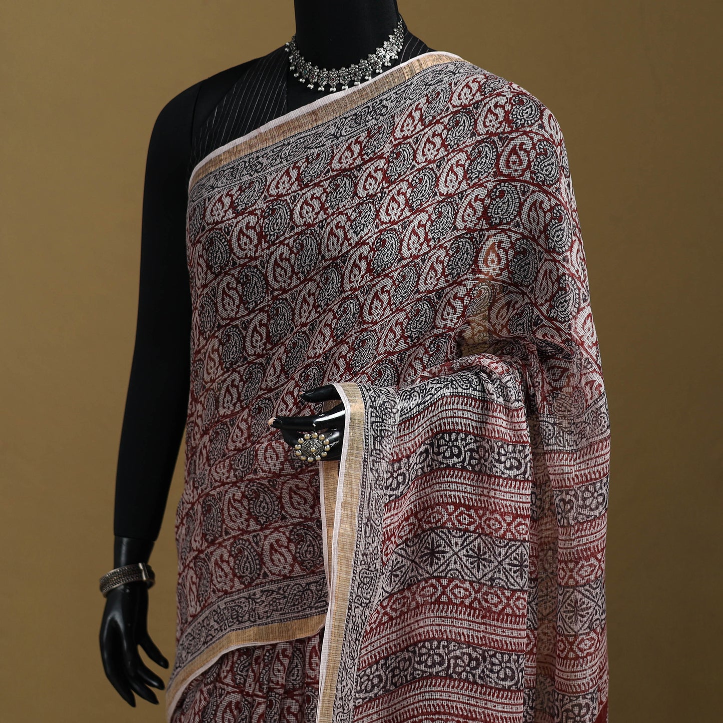 Bagh Hand Block Print Natural Dyed Kota Doria Cotton Saree 41