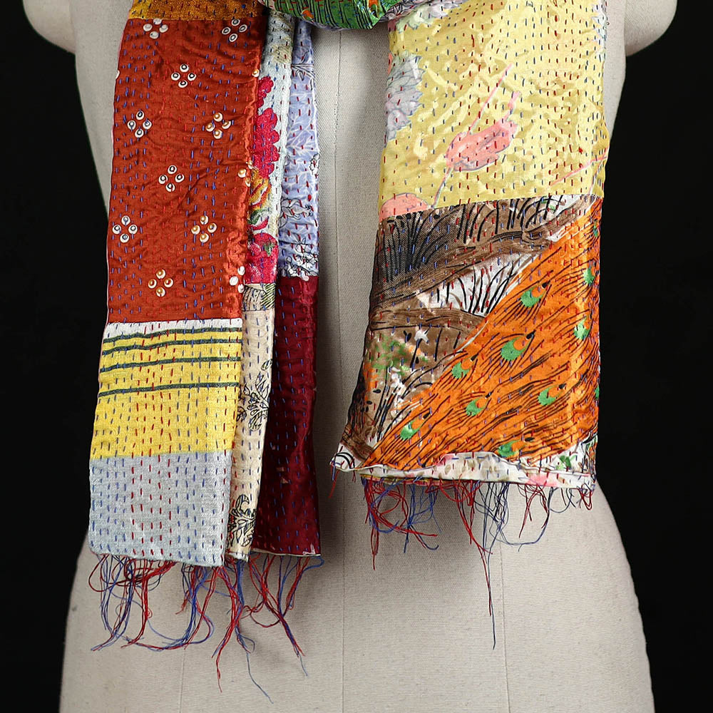 Bengal Kantha Handwork Patchwork Reversible Silk Stole 110