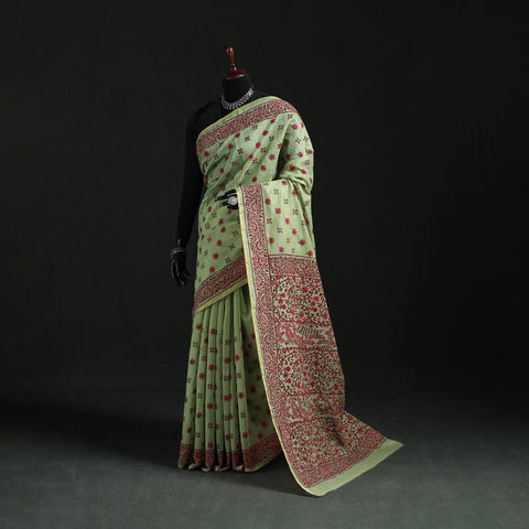 Bengal Kantha Hand Embroidery Silk Cotton Chapa Work Saree 45