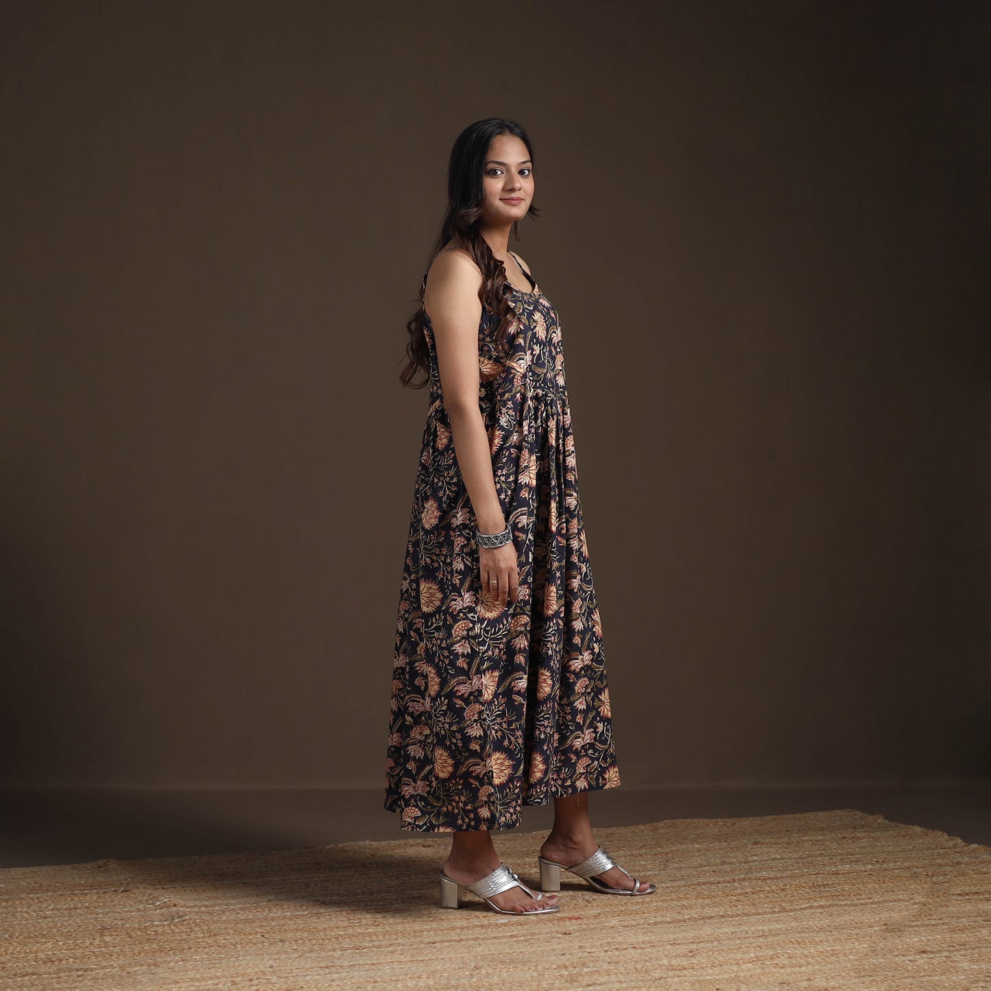 Sanganeri Floral Hand Block Print Cotton Flared Long Dress for Women 12