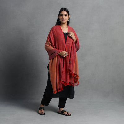 Red - Kumaun Handwoven Pure Merino Wool Shawl for Women 27