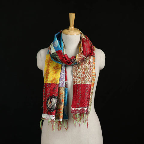 Bengal Kantha Handwork Patchwork Reversible Silk Stole 111