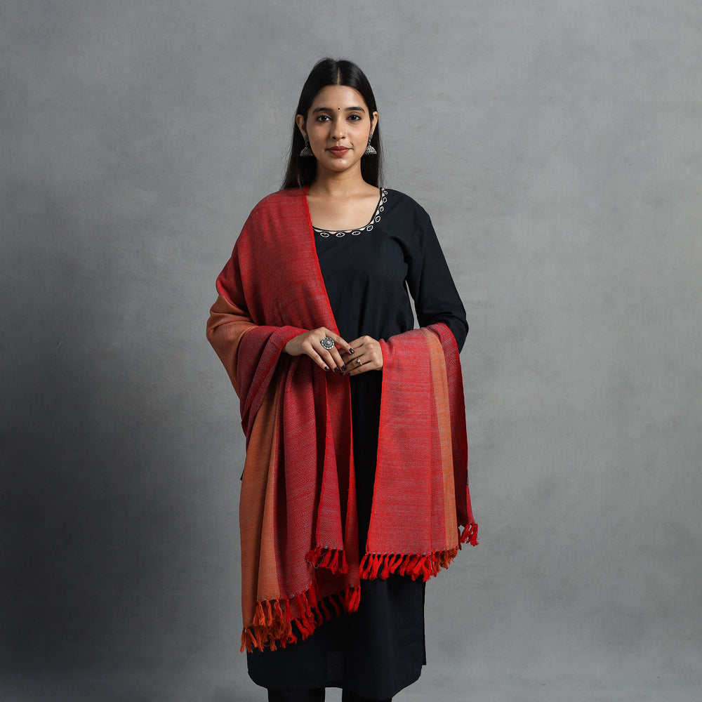 Red - Kumaun Handwoven Pure Merino Wool Shawl for Women 27