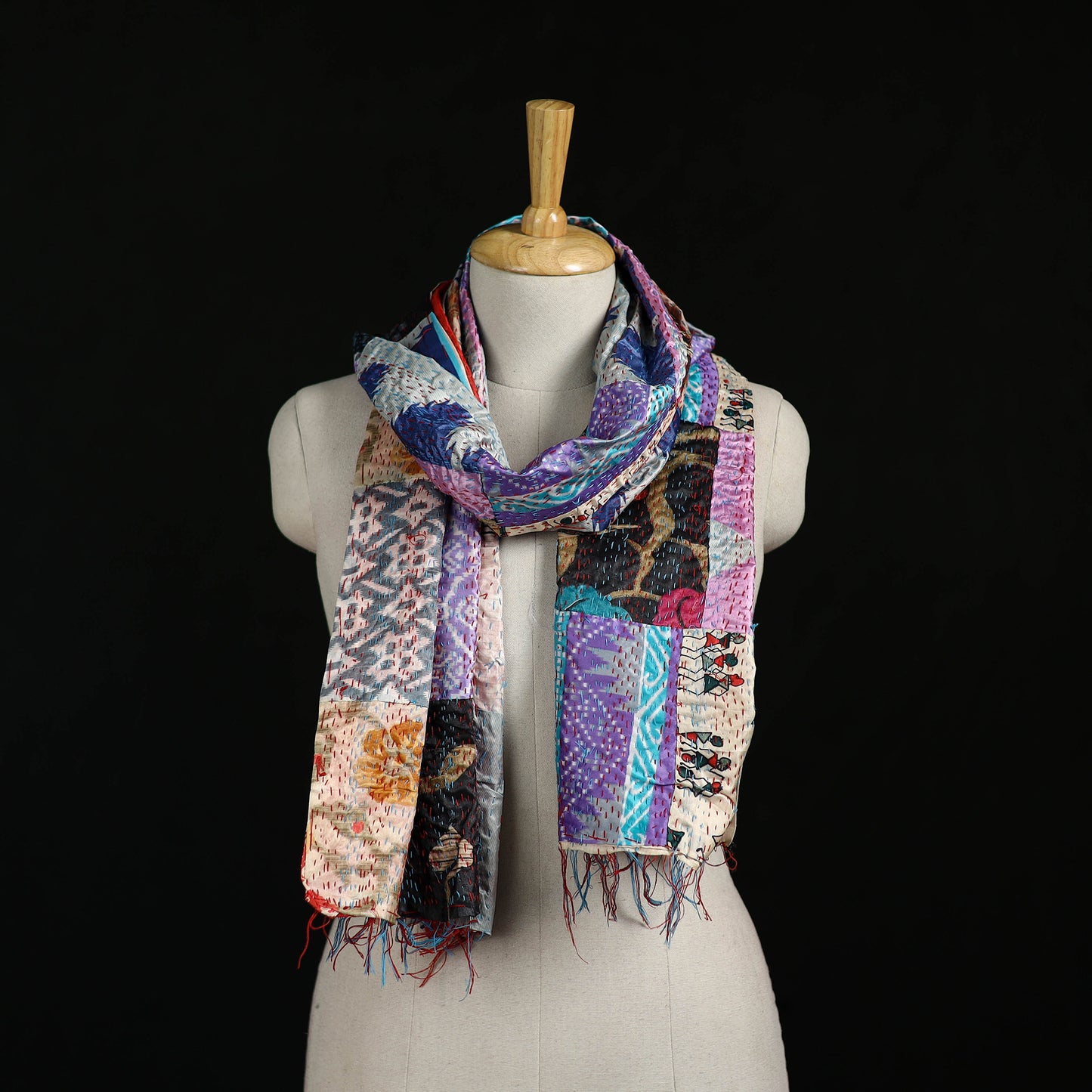 Bengal Kantha Handwork Patchwork Reversible Silk Stole 113
