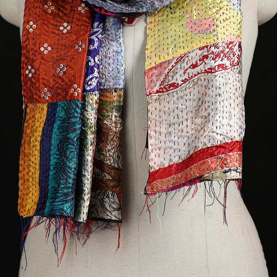 Bengal Kantha Handwork Patchwork Reversible Silk Stole 114