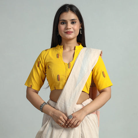 Yellow - Jacquard Weave Cotton Stitched Blouse 02