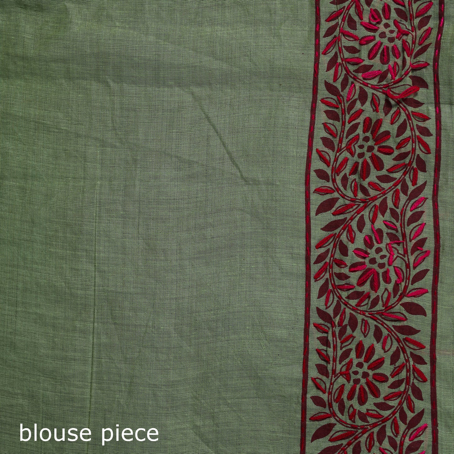 Green - Bengal Kantha Hand Embroidery Silk Cotton Chapa Work Saree 45