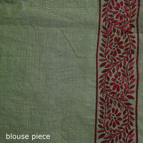 Green - Bengal Kantha Hand Embroidery Silk Cotton Chapa Work Saree 45