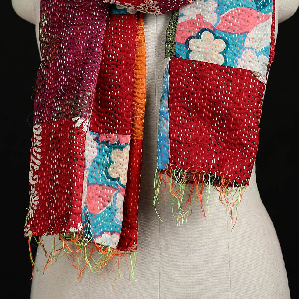 Bengal Kantha Handwork Patchwork Reversible Silk Stole 112