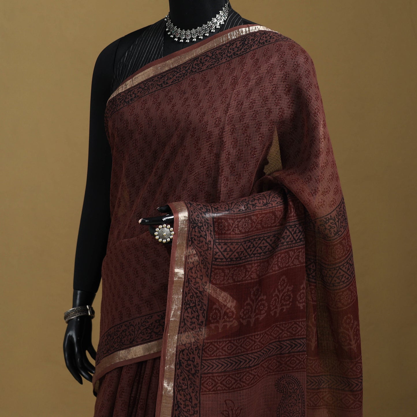 Bagh Hand Block Print Natural Dyed Kota Doria Cotton Saree 42