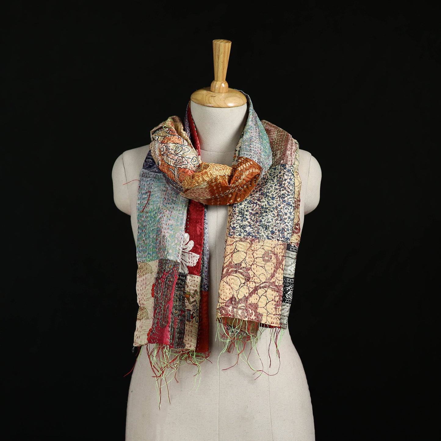Bengal Kantha Handwork Patchwork Reversible Silk Stole 116