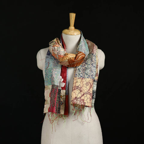 Bengal Kantha Handwork Patchwork Reversible Silk Stole 116