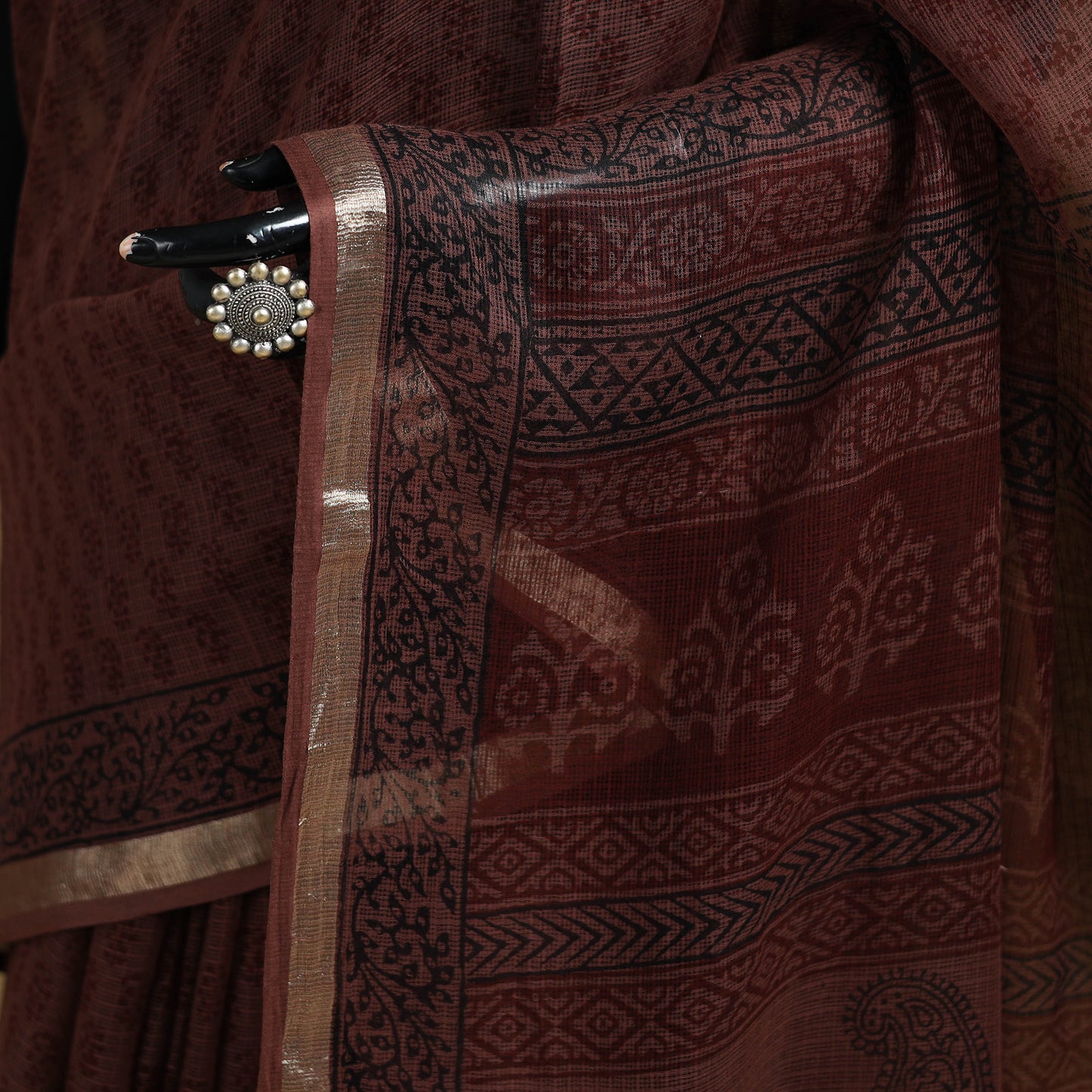 Bagh Hand Block Print Natural Dyed Kota Doria Cotton Saree 42