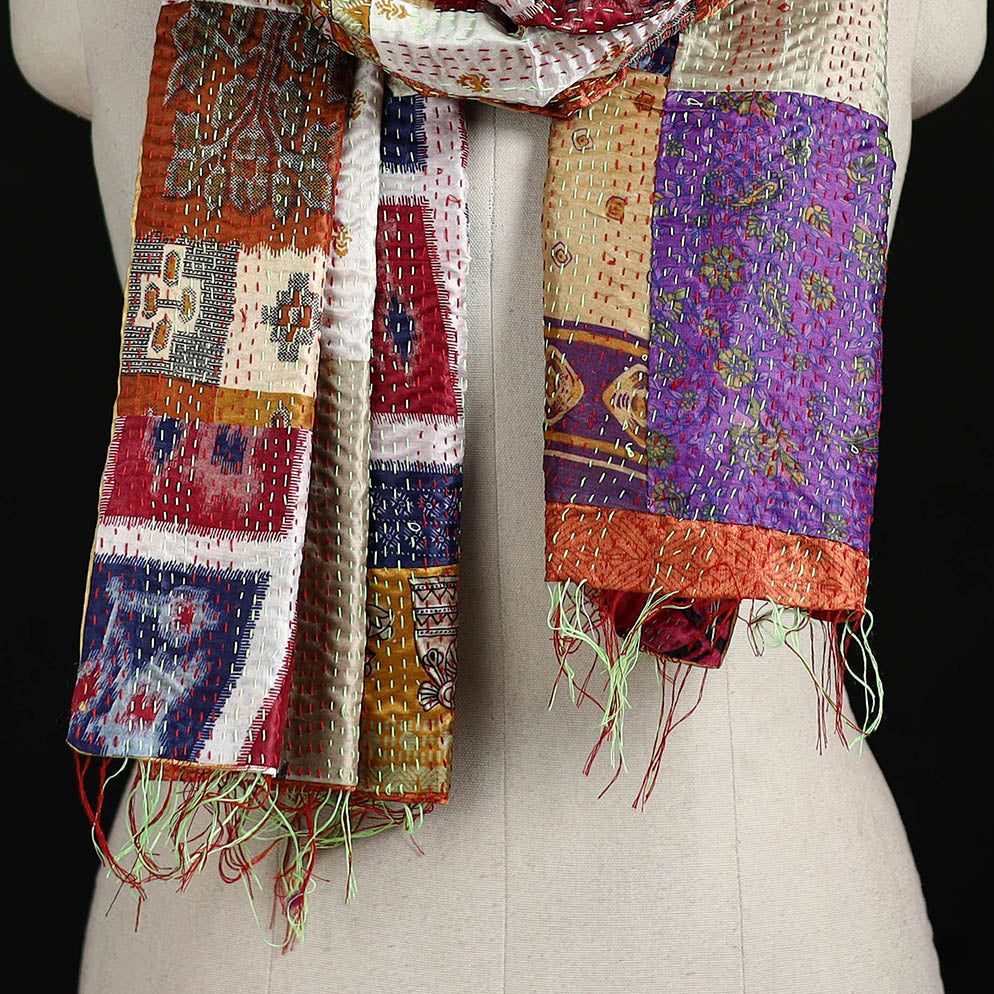 Bengal Kantha Handwork Patchwork Reversible Silk Stole 117