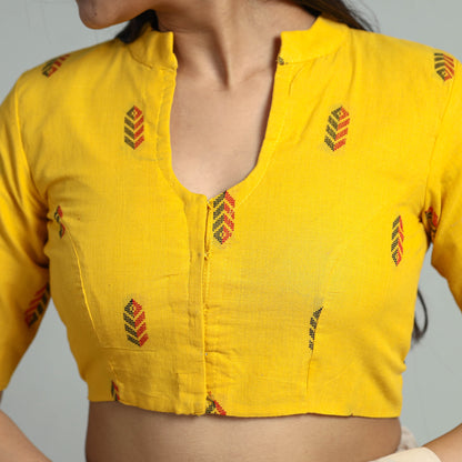 Yellow - Jacquard Weave Cotton Stitched Blouse 02
