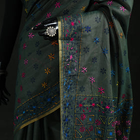 Bengal Kantha Hand Embroidery Silk Cotton Chapa Work Saree 46