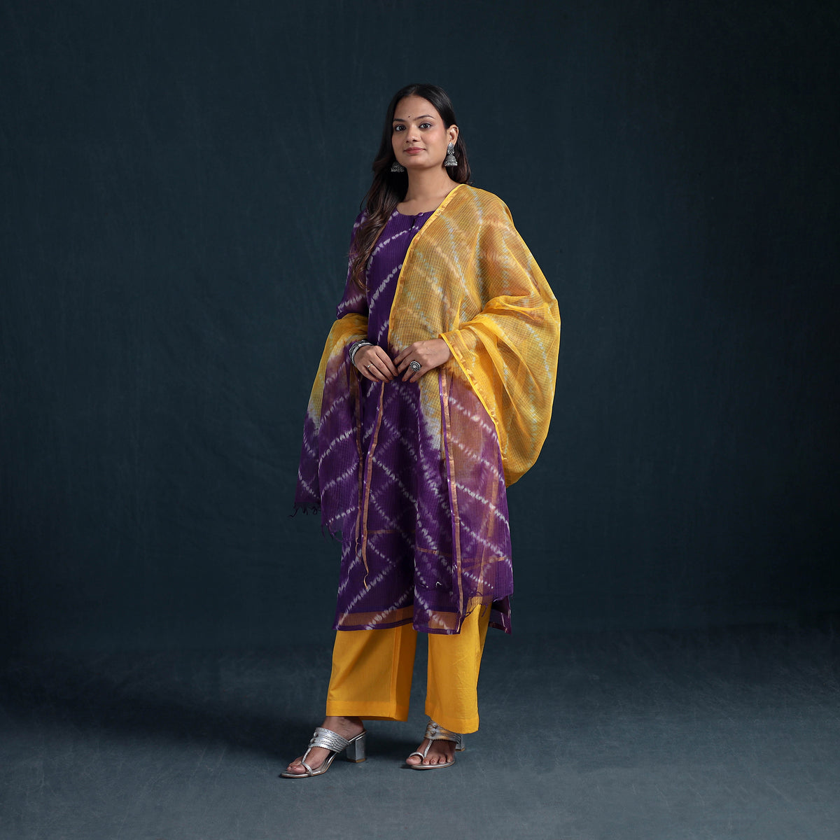 Shibori Tie-Dye Kota Doria Cotton Suit Set with Dupatta for Women 25