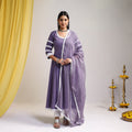 Lace Work Iris Purple Plain Cotton Anarkali Kurta with Dupatta Set
