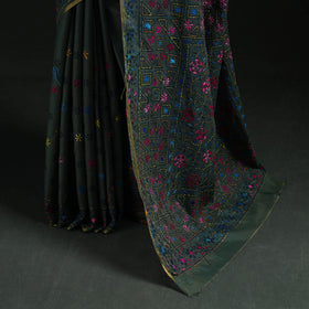 Bengal Kantha Hand Embroidery Silk Cotton Chapa Work Saree 46