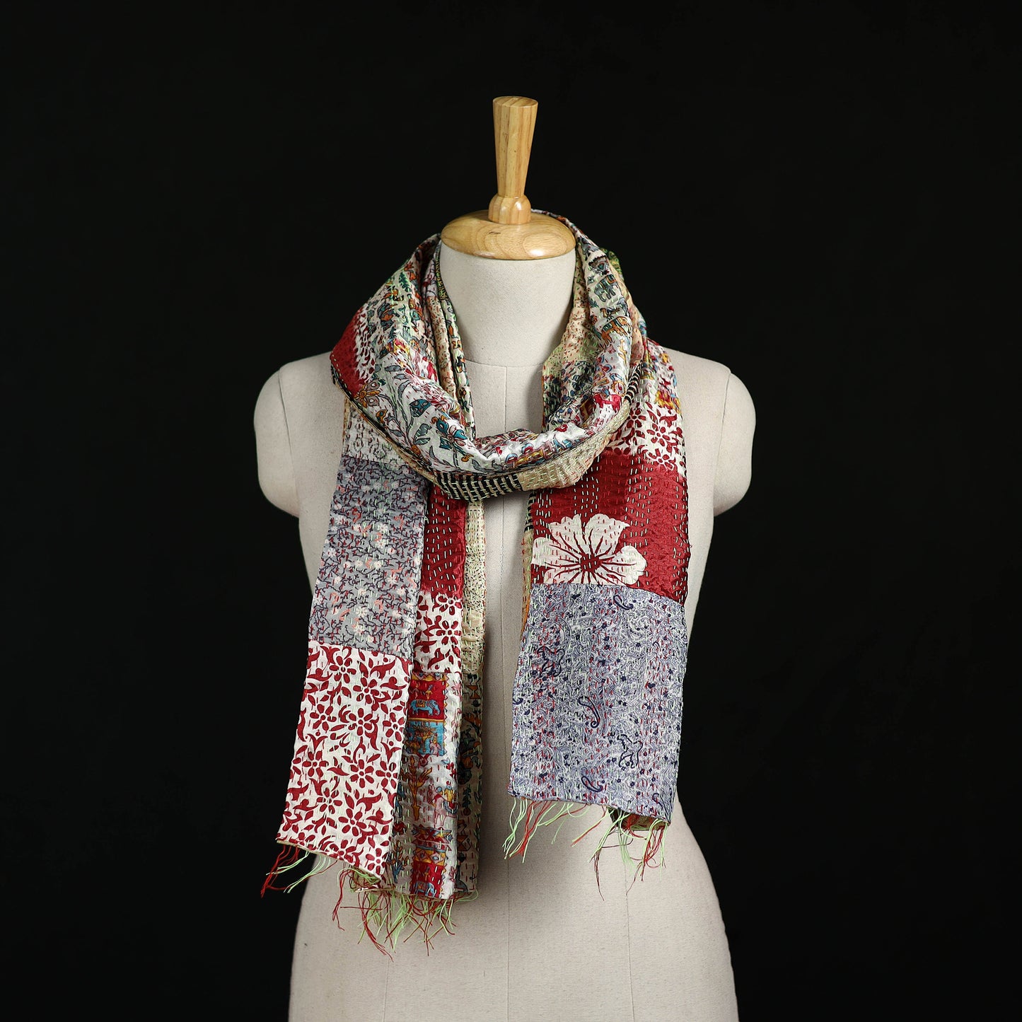Bengal Kantha Handwork Patchwork Reversible Silk Stole 118